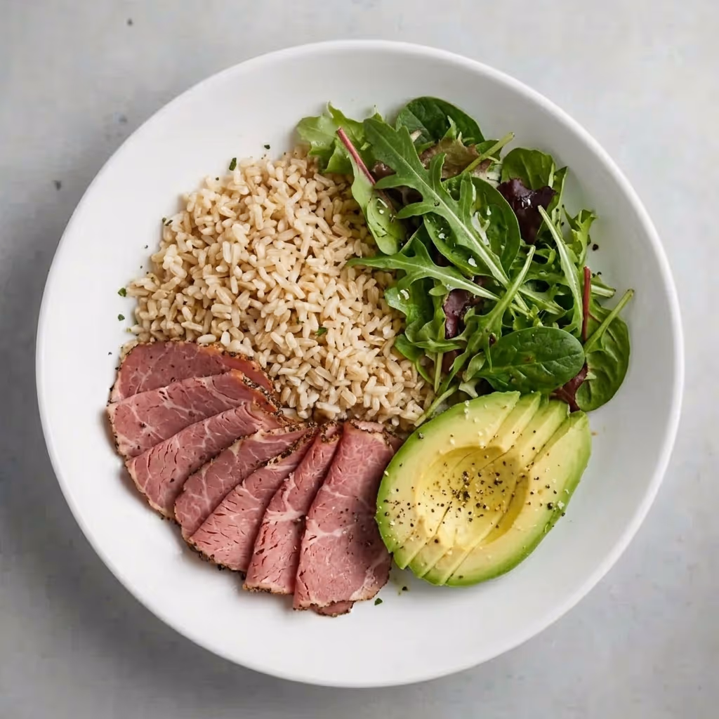 Brown Rice & Sliced Meat