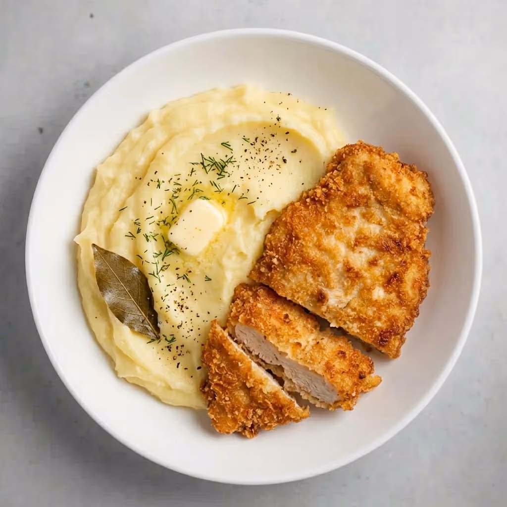 Mashed potatoes with schnitzel