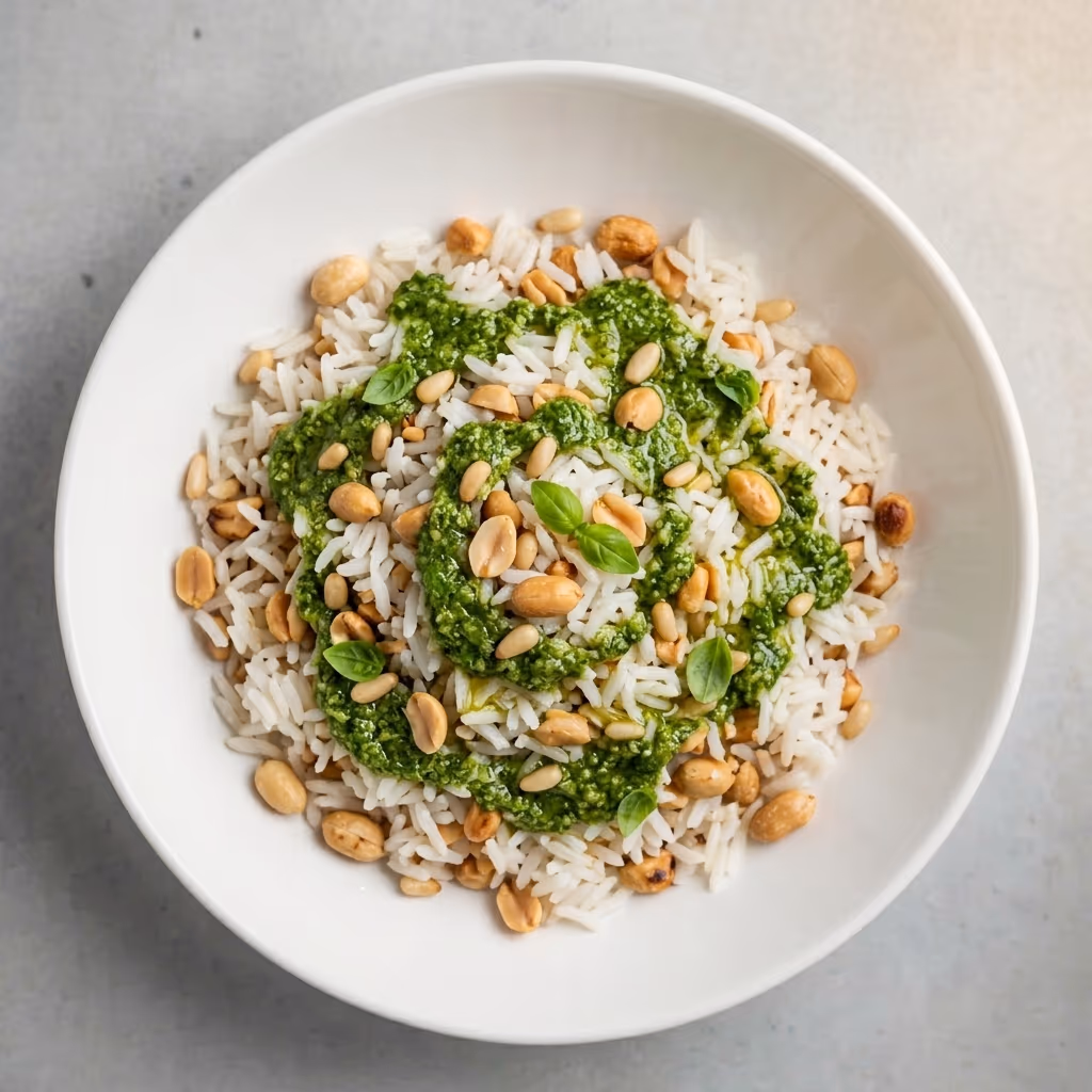 Rice with peanuts and pesto