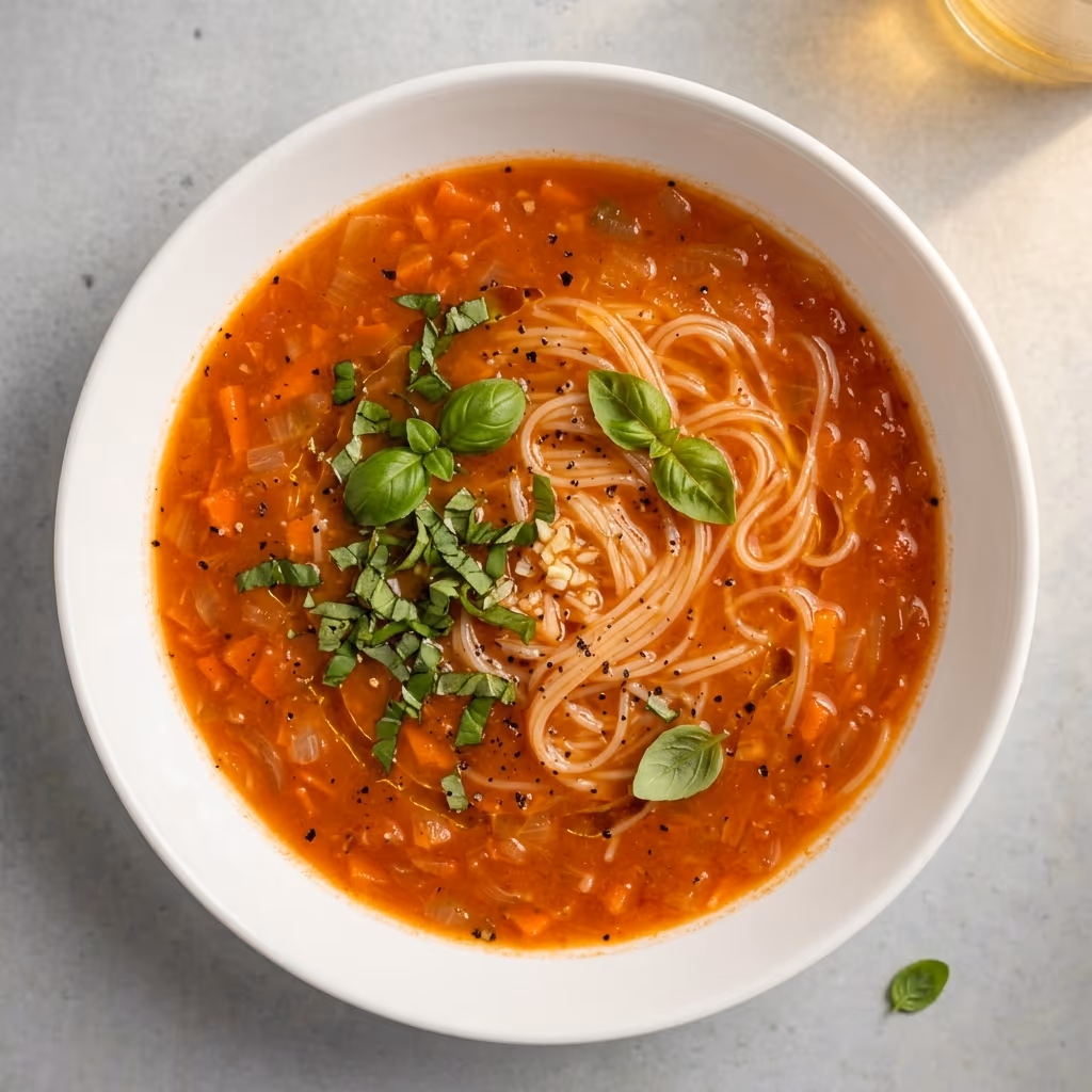 Tomato soup with rice noodles