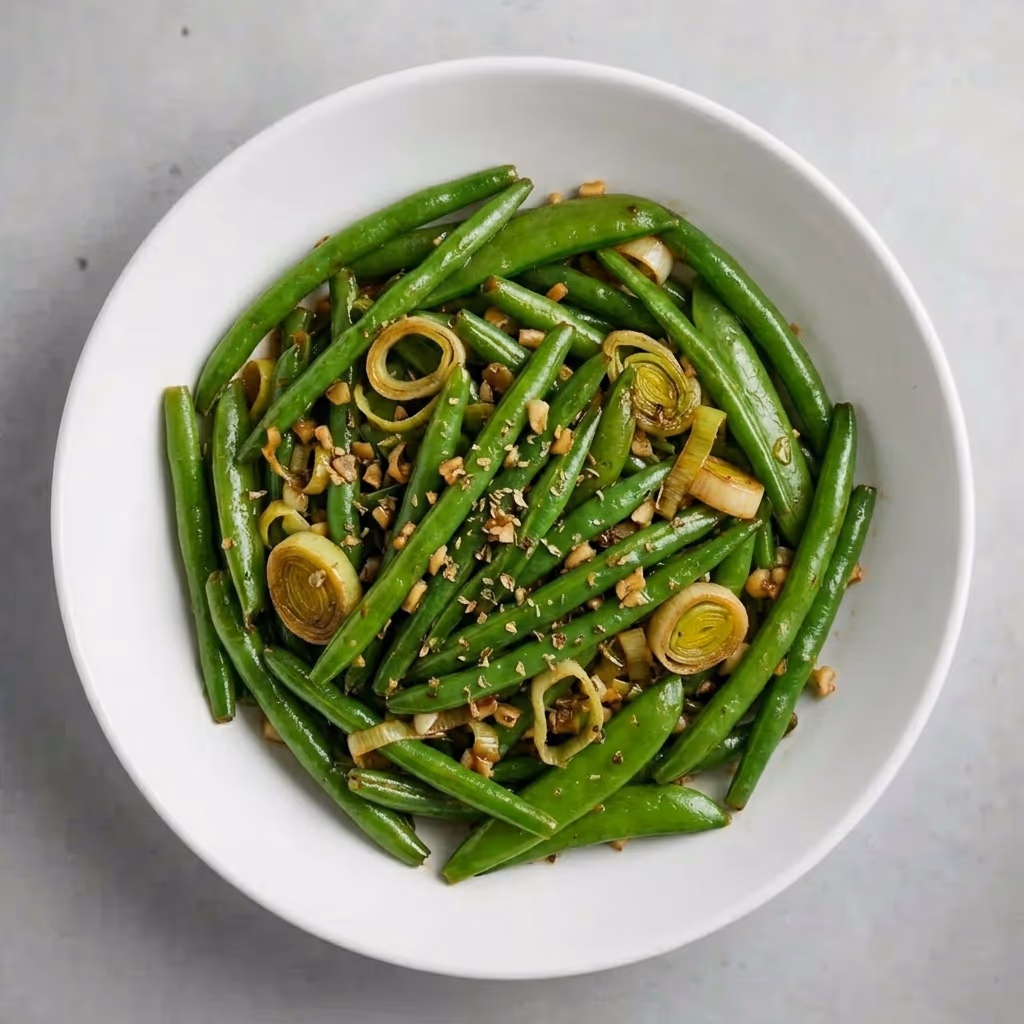 Stir-fried green beans and leek