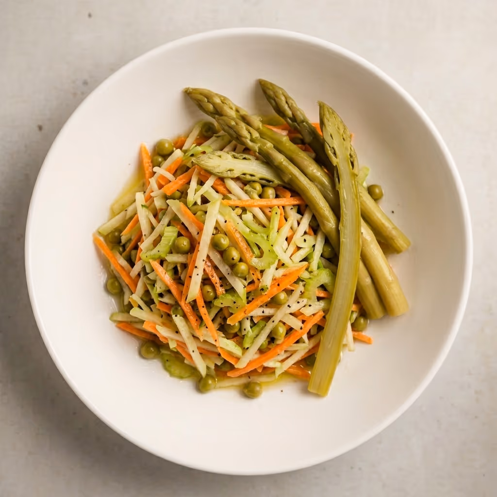 Vegetable salad with marinated asparagus