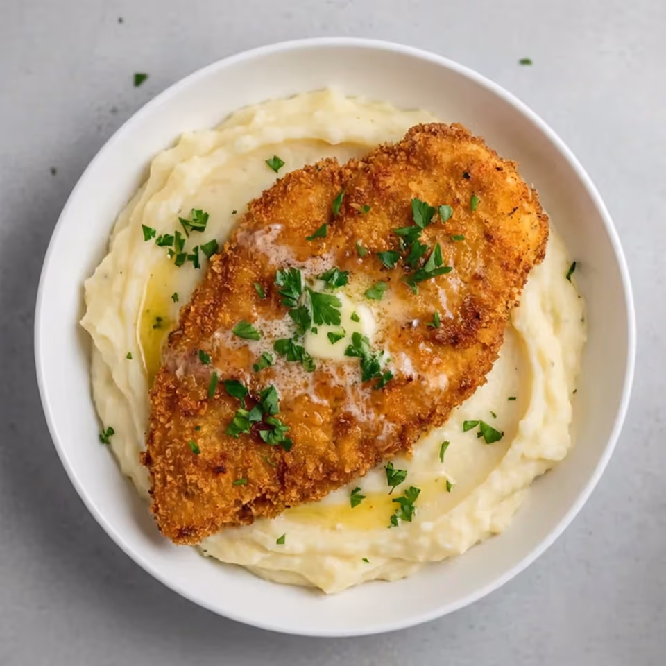 Mashed potatoes with schnitzel